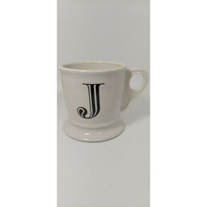 Anthropolgie Monogram Mug Letter J Coffe Cup Team Mug 12 oz Cream Black Print